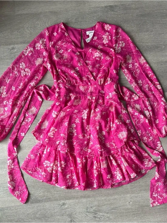 Japna Hot Pink Floral Wrap Dress Cottage - Picture 1 of 7